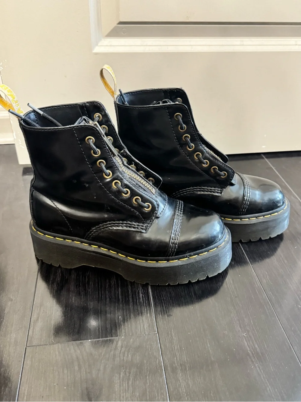 Dr. Martens Black Vegan Sinclair Boots with Gold Zipper - Picture 2 of 5